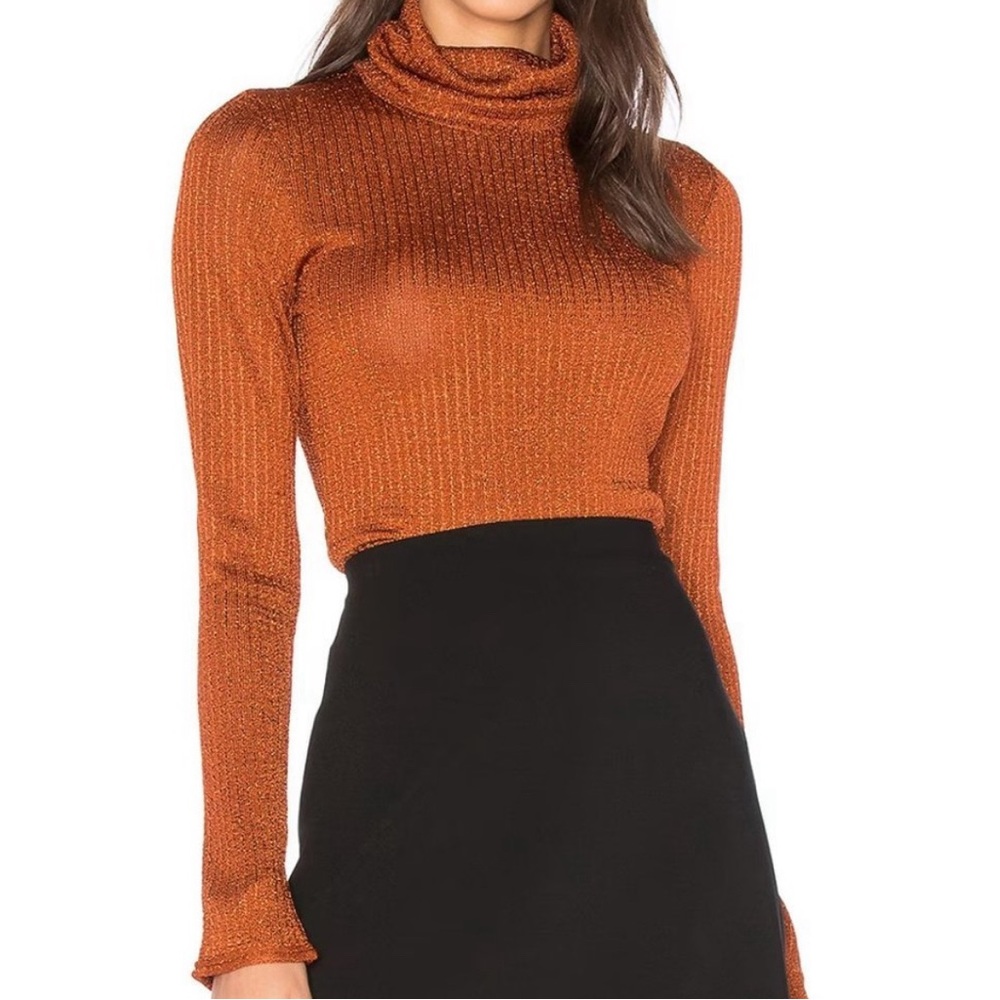 ALICE + OLIVIA Billi Slim Turtleneck Sweater In Copper Size Large